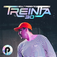 a man in a striped shirt is standing in front of a cd cover